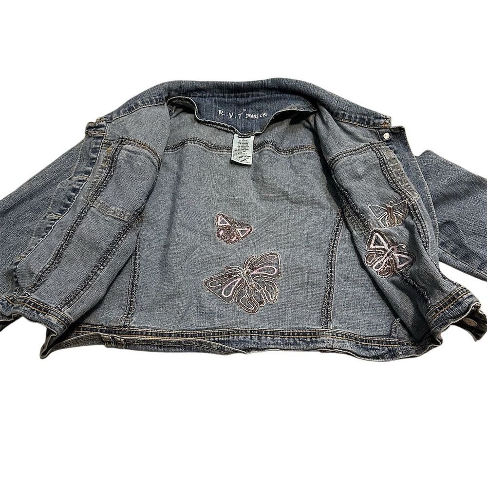 Old Navy Women's Cropped Denim‎ Jacket S Embroidered Butterfly Design - Picture 6 of 7
